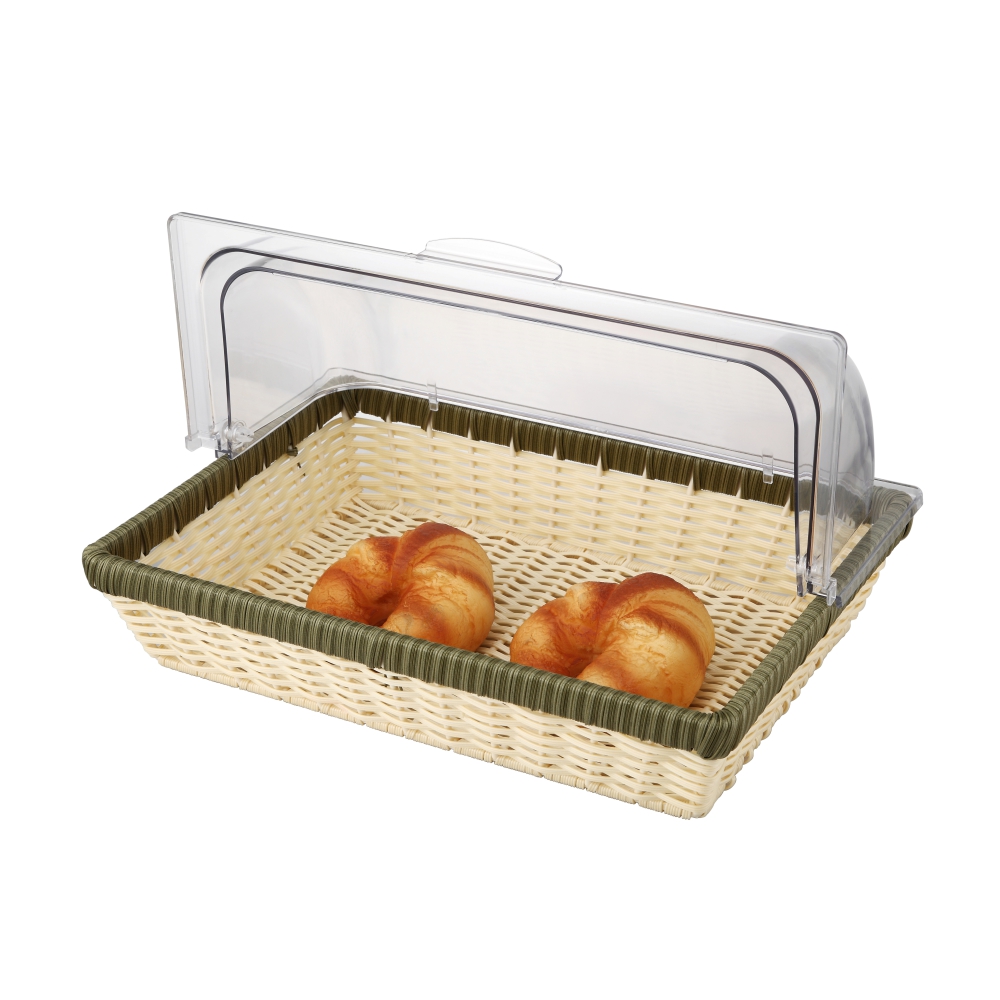 23 Poly-Rattan Basket 41x28x8.5cm with Green Edge and PC roll-top cover-CX5022-N