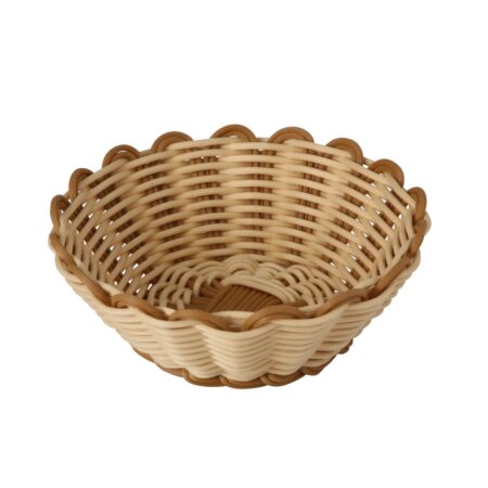 Heavy Duty Polypropylene Rattan Basket, Round, dia.18x6.5(H)cm, Beige with Brown Edge (C06 Series)