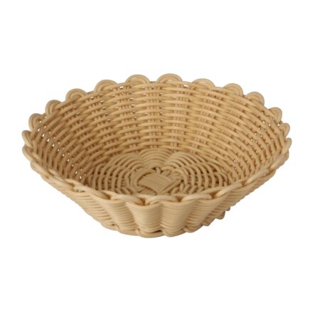 Heavy Duty Polypropylene Rattan Basket, Round, dia.23x6.5(H)cm, Beige (C06 Series)