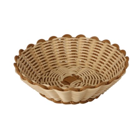 Heavy Duty Polypropylene Rattan Basket, Round, dia.23x6.5(H)cm, Beige with Brown Edge (C06 Series)