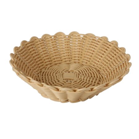 Heavy Duty Polypropylene Rattan Basket, Round, dia.25x6.5(H)cm, Beige (C06 Series)