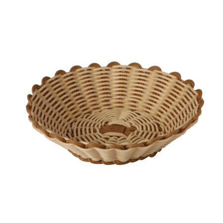 Heavy Duty Polypropylene Rattan Basket, Round, dia.25x6.5(H)cm, Beige with Brown Edge (C06 Series)