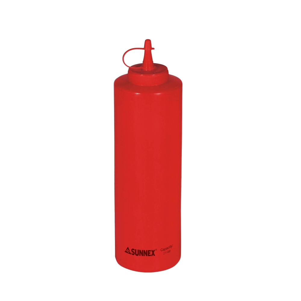 Polyethylene Sauce Bottle with Cap 24fl.oz (Red)