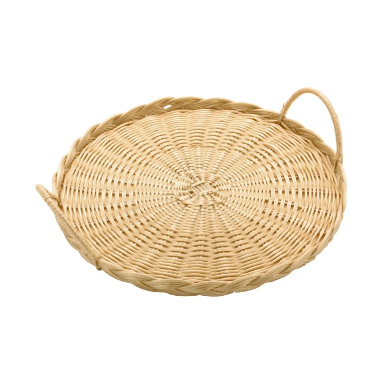 Polypropylene Rattan Basket with Handles dia.31x3cm Round Light Brown ...