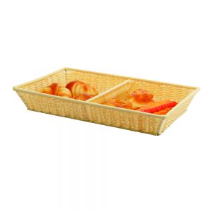 Polypropylene Rattan Basket with Two Division and Chrome Plated Wire 52.5x32.5x8.0cm Rectangular Beige (C04 Range)