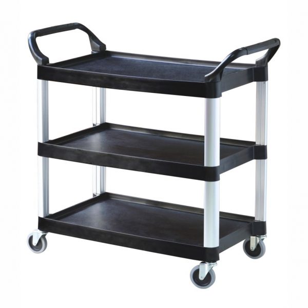 Polypropylene Service Trolley with Aluminium Alloy Uprights, 3 Shelves with Front Frame, 106x48x105(H)cm, Black-87310K