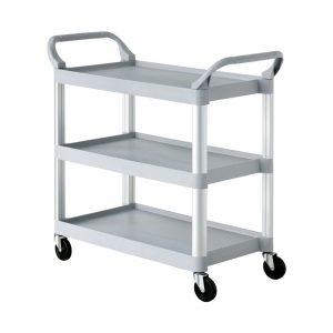 Polypropylene Service Trolley with Aluminium Alloy Uprights, 3 Shelves with Front Frame, 106x48x105(H)cm, Grey-87310G