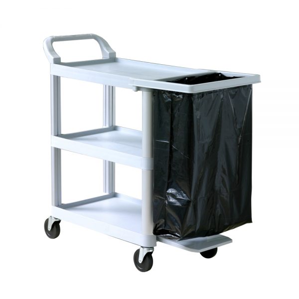 Polypropylene Service Trolley with Aluminium Alloy Uprights, 3 Shelves with Front Frame, 115x38x95(H)cm, Grey-87210G - BlackBag