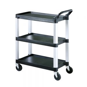 Polypropylene Service Trolley with Aluminium Alloy Uprights, 3 Shelves with Front Frame, 75x38x95(H)cm, Black-87210K-1