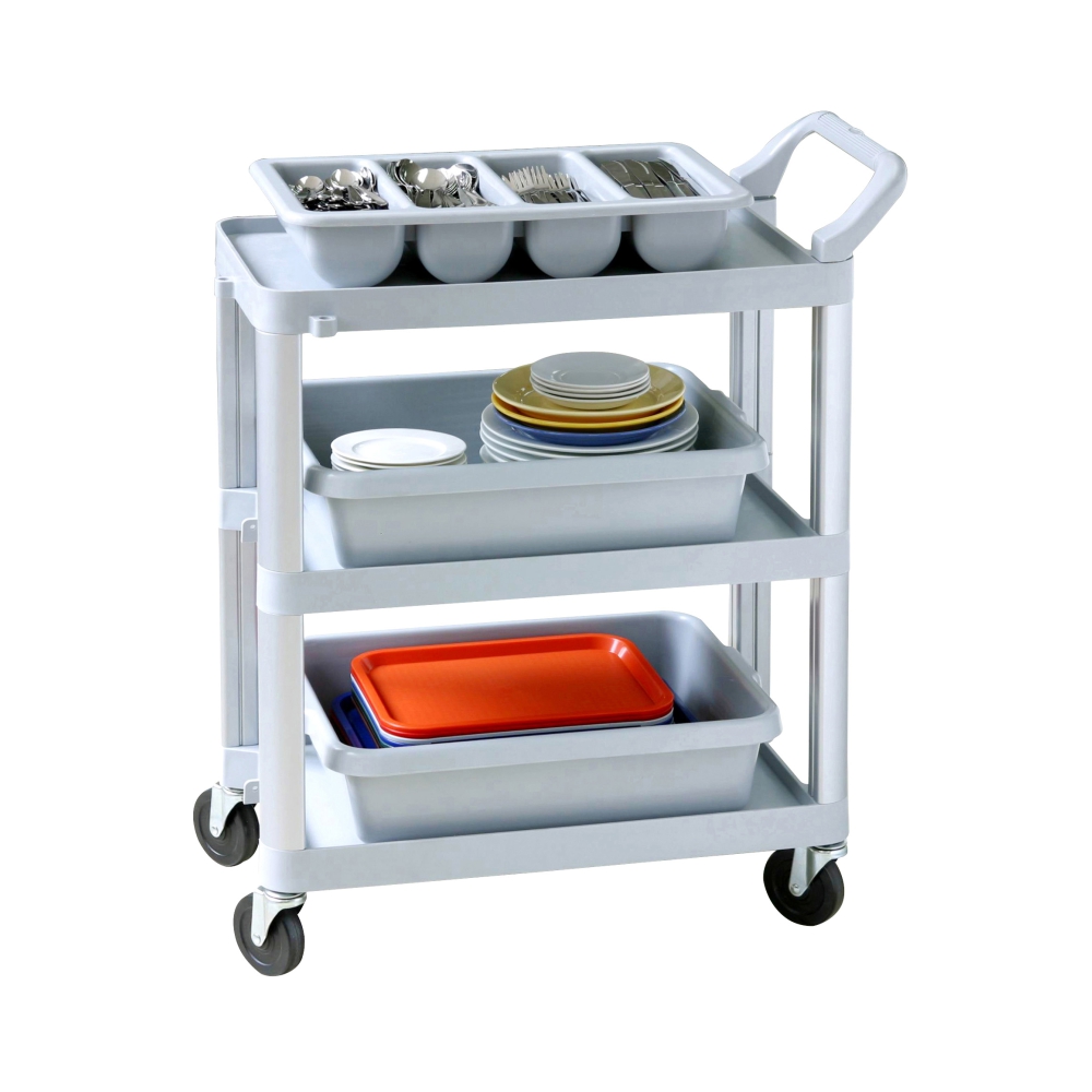 Polypropylene Service Trolley with Aluminium Alloy Uprights, 3 Shelves with Front Frame, 75x38x95(H)cm, Grey-87210G-1-Full