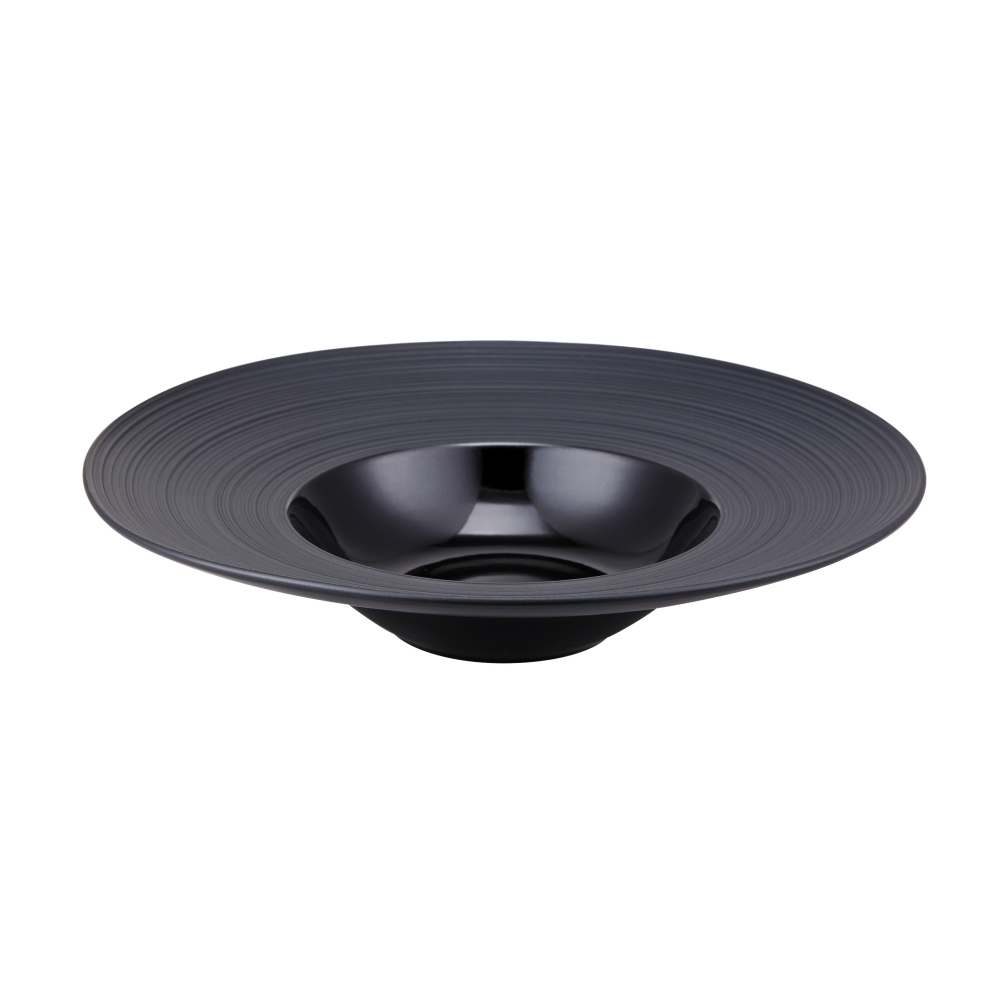 Porcelain Matt Ribbed Round Bowl, dia.26.5cm/10.5inch (Black)