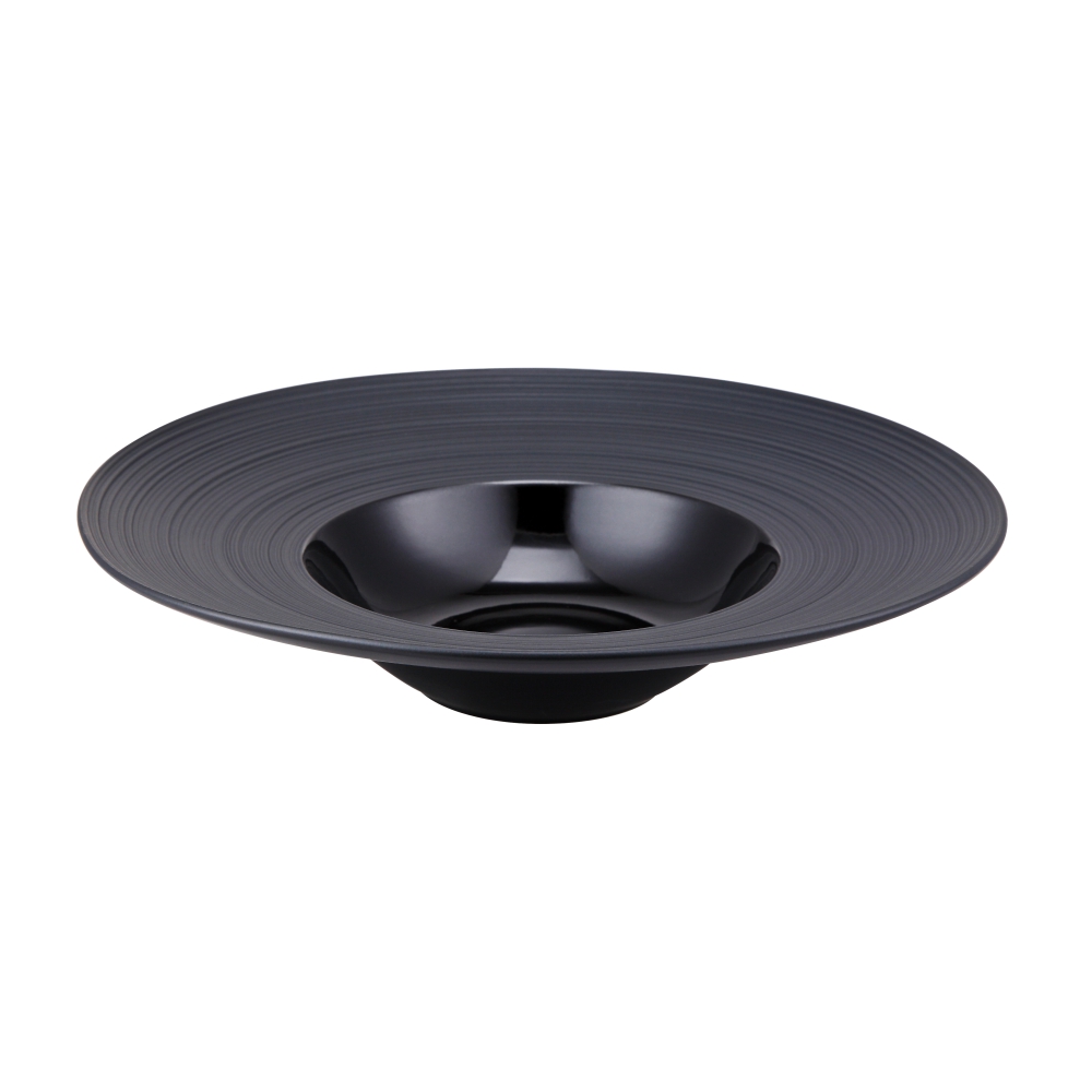 Porcelain Matt Ribbed Round Bowl, dia.30cm/12inch (Black)
