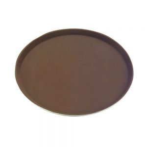 Rubber Surface and Fibreglass Bottom Non-Slip Tray 35.5cm/14inch, Round (Brown)