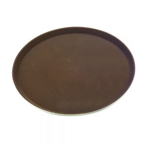 Rubber Surface and Fibreglass Bottom Non-Slip Tray 40.5cm/16inch, Round (Brown)