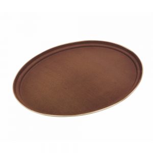 Rubber Surface and Polypropylene Bottom Non-Slip Tray 56cmx67.5cm/22inchx27inch, Oval (Brown)