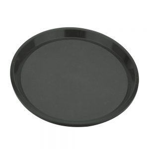 Rubber Surface and Polypropylene Bottom Non-Slip Tray With Base Lugs 35.5cm/14inch, Round (Black)