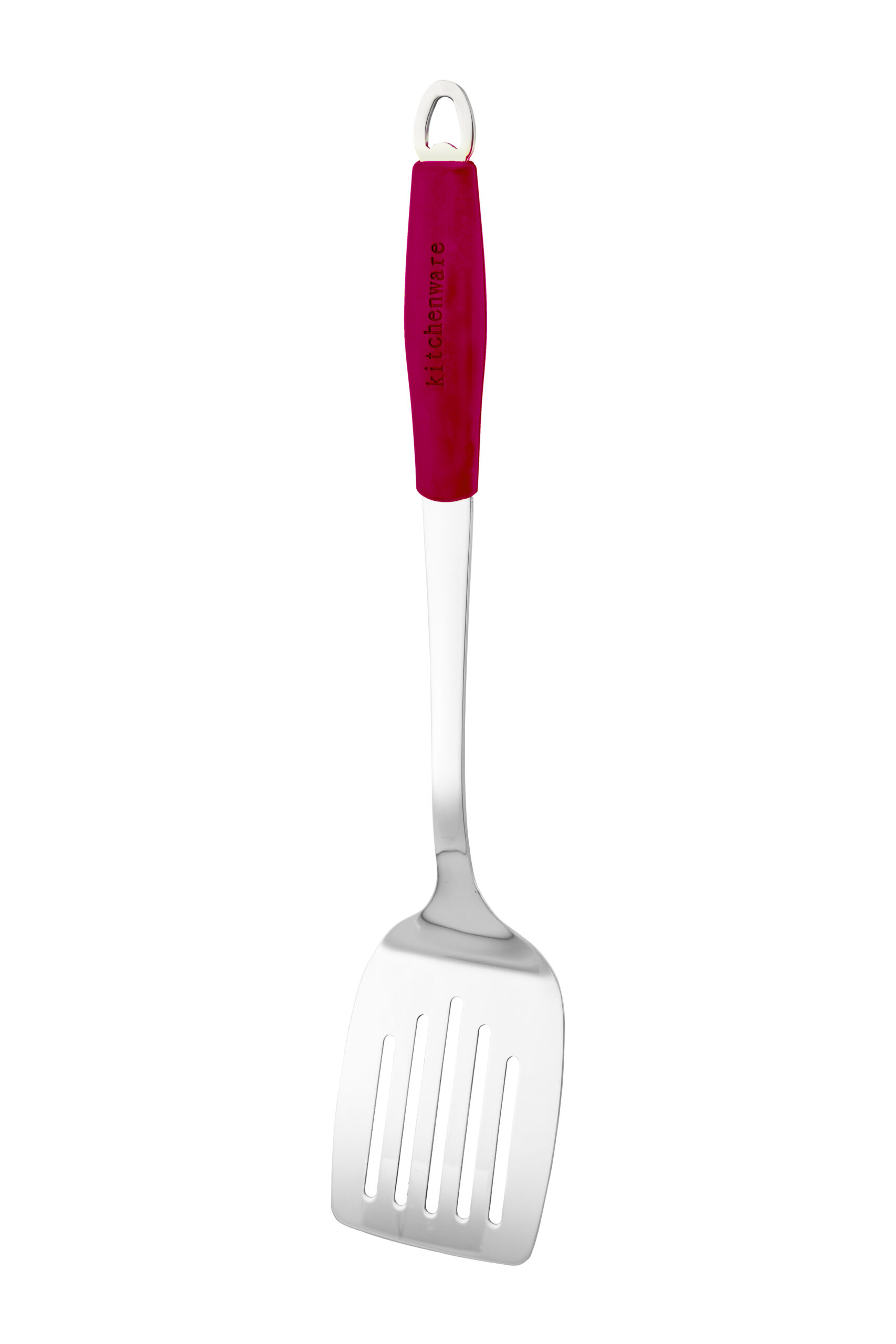 Stainless Steel Slotted Turner with Red Silicone Handle