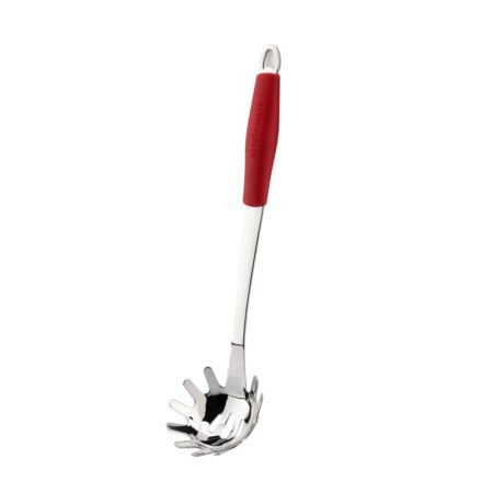 Stainless Steel Spaghetti Server with Red Silicone Handle