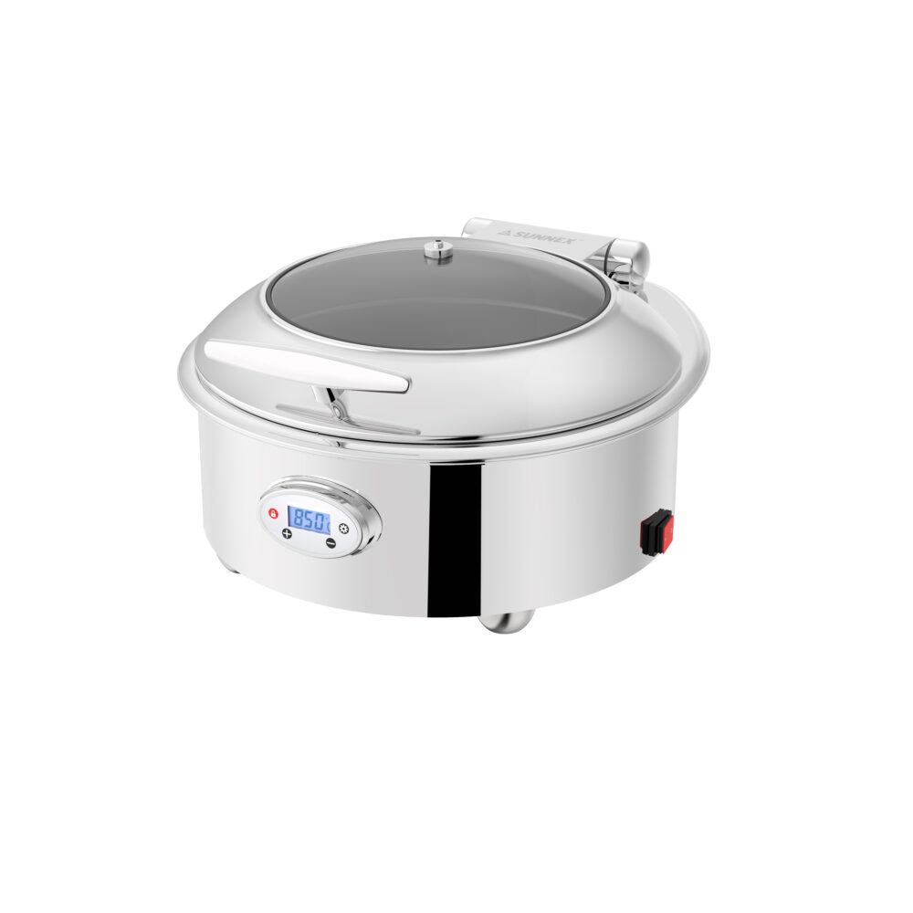 Round 6.8L Stainless Steel Electric Chafer with Digital Temperature Display (Venice Series)-W36521