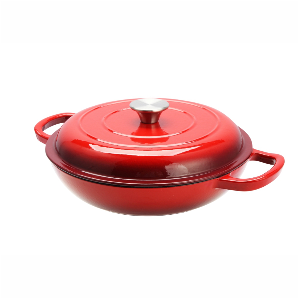 Cast Iron Shallow Round Casserole, 27cm (Red)-MCCA27R