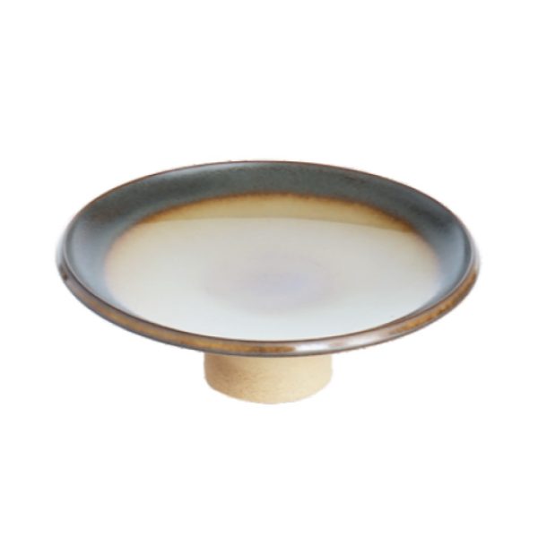 Reactive Glaze Porcelain Footed Plate Light Brown 18-5cm-CMR090