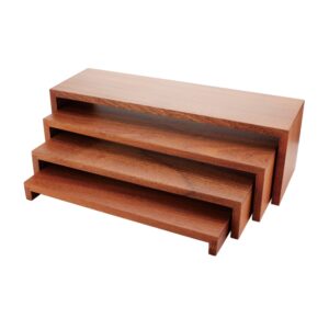 WOODEN DISPLAY RISERS SET OF 4 , SAPELE, 540*170*165MM & 496*170*120MM & 456*170*80MM & 414*170*40MM
