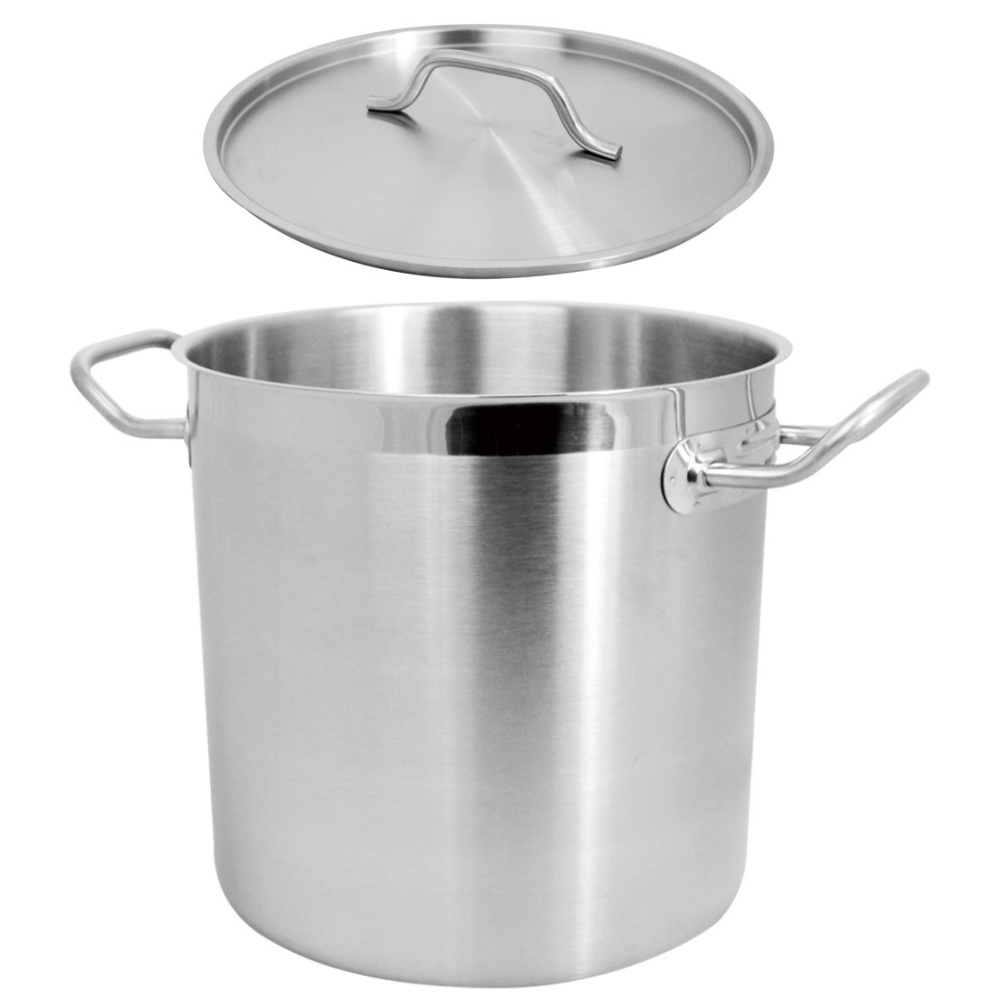 DEEP STOCKPOT WITH LID， 40 X 40CM， 50.0LTR， MATERIAL: 21CT， BODY:1.0MM， AL:4MM， INDUCTION BASE