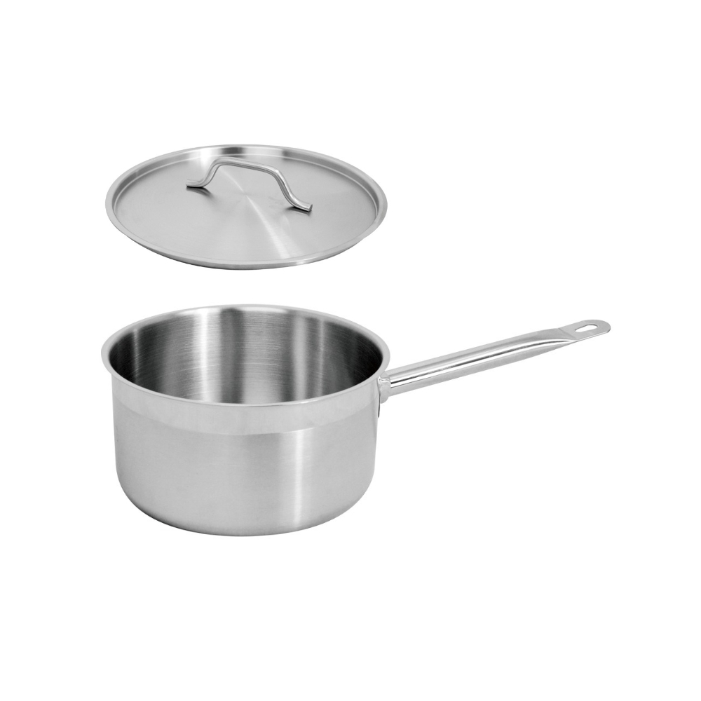SAUCEPAN WITH LID， 14 X 7CM， 1.0LTR， MATERIAL:21CT， BODY:0.8MM， AL:4MM， INDUCTION BASE