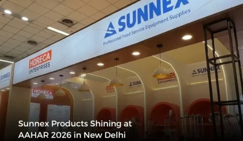 Our customers showcased Sunnex buffet and catering essentials at AAHAR 2026 in New Delhi, highlighting poly-rattan baskets, electric water pans, and cast iron cookware for the Indian hospitality market.