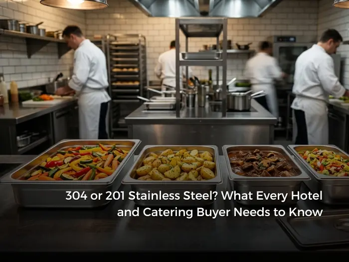 Not all stainless steel is equal. This guide explains the real difference between 304 and 201 grade stainless steel in commercial catering equipment — composition, corrosion resistance, food safety, and how to make the right buying decision for your operation.