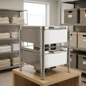 Stackable Z10 chafers nested vertically to demonstrate reduced storage footprint