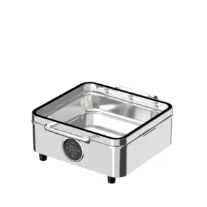 Sunnex Z10 electric chafing dishes with digital temperature control, displayed on a hotel buffet counter, featuring PTC heating, removable water pans and a timer.